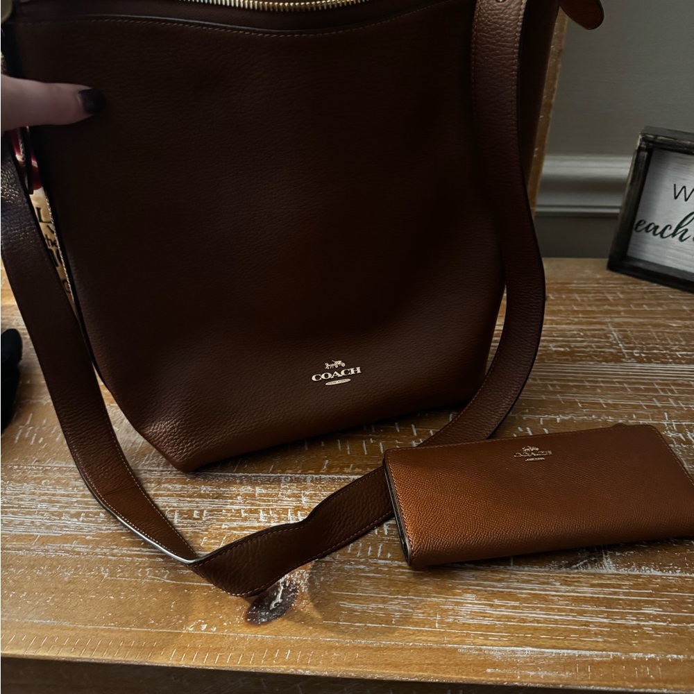 Coach Rich Brown Leather Bag and Wallet